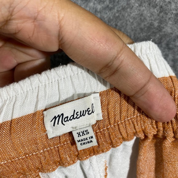Madewell Pants XXS White Orange Evelyn Striped Huston Cropped Button Linen Blend - Picture 10 of 13
